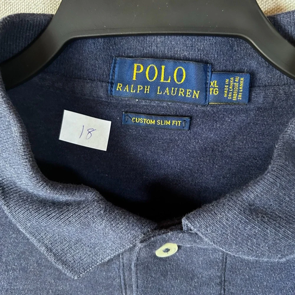 Polo‎ Ralph Lauren Mens Custom Slim Fit Polo Shirt Navy Blue Cotton XL